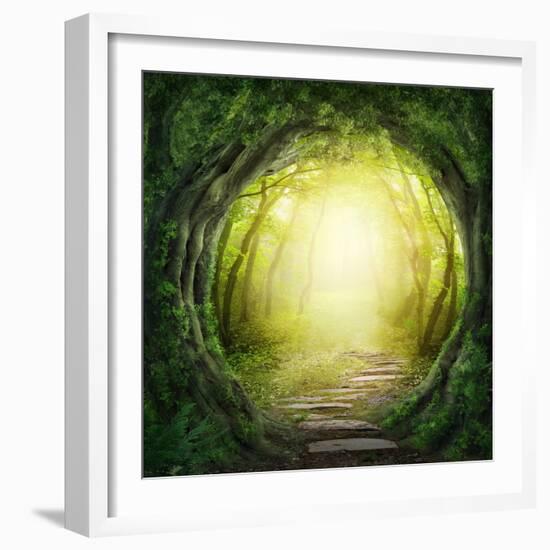 Road in Magic Dark Forest-egal-Framed Photographic Print