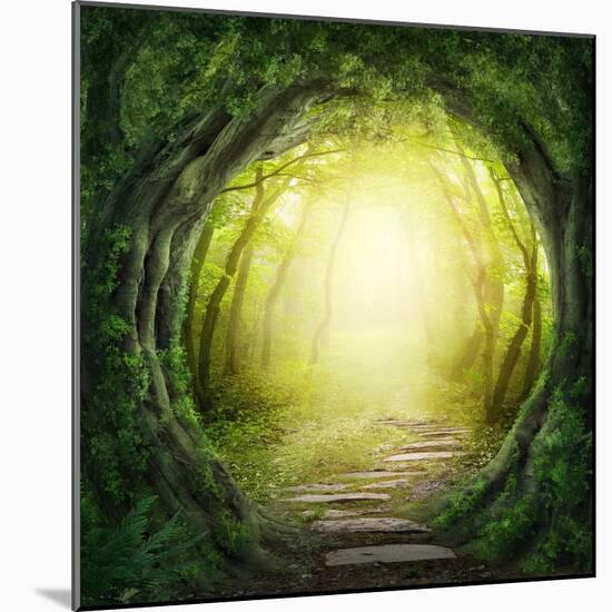 Road in Magic Dark Forest-egal-Mounted Photographic Print