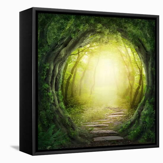 Road in Magic Dark Forest-Elena Schweitzer-Framed Stretched Canvas