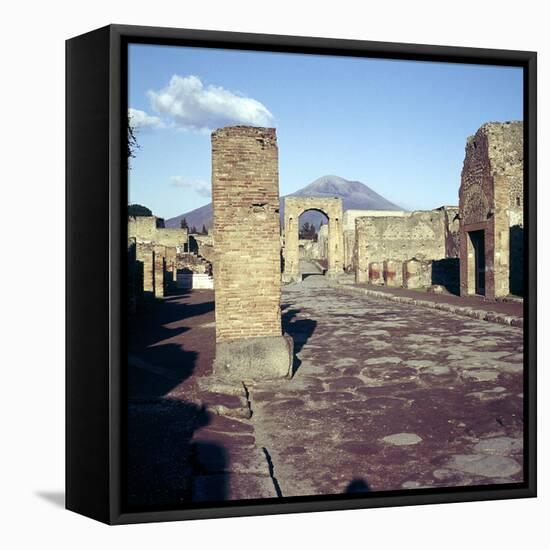 Road Leading to Arch of Caligula with Vesuvius Beyond, Pompeii, Italy-CM Dixon-Framed Stretched Canvas