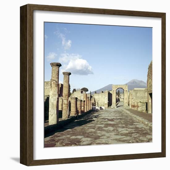 Road Leading to Arch of Caligula with Vesuvius Beyond, Pompeii, Italy-CM Dixon-Framed Photographic Print