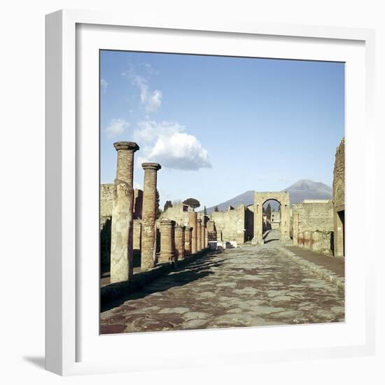 Road Leading to Arch of Caligula with Vesuvius Beyond, Pompeii, Italy-CM Dixon-Framed Photographic Print