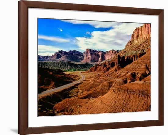 Road passing through rocky desert, Capitol Reef National Park, Utah, USA-null-Framed Photographic Print