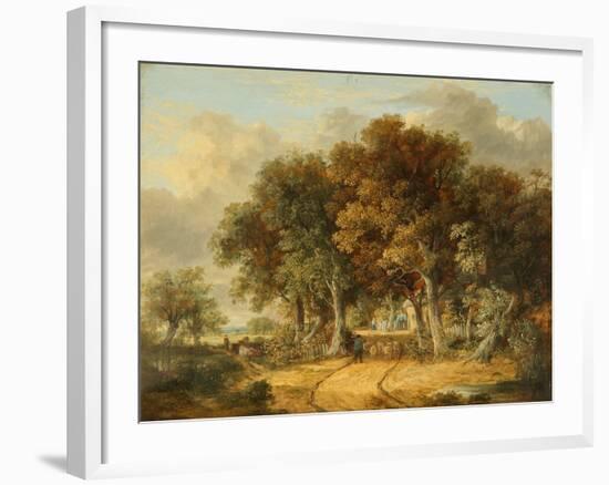 Road Scene at Intwood, 1830 (Oil on Panel)-James Stark-Framed Giclee Print