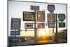 Road Sign at Sunset, Pacific, Missouri, USA. Route 66-Julien McRoberts-Mounted Photographic Print