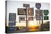 Road Sign at Sunset, Pacific, Missouri, USA. Route 66-Julien McRoberts-Stretched Canvas