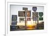 Road Sign at Sunset, Pacific, Missouri, USA. Route 66-Julien McRoberts-Framed Photographic Print