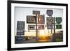 Road Sign at Sunset, Pacific, Missouri, USA. Route 66-Julien McRoberts-Framed Photographic Print