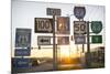 Road Sign at Sunset, Pacific, Missouri, USA. Route 66-Julien McRoberts-Mounted Photographic Print