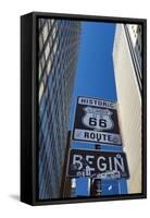 Road Sign at the Start of Route 66, Chicago, Illinois.-Jon Hicks-Framed Stretched Canvas