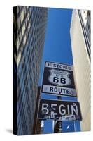 Road Sign at the Start of Route 66, Chicago, Illinois.-Jon Hicks-Stretched Canvas