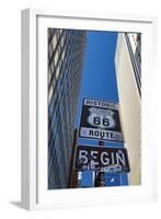 Road Sign at the Start of Route 66, Chicago, Illinois.-Jon Hicks-Framed Photographic Print