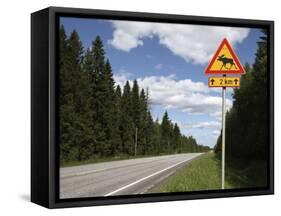 Road Sign for Elk Crossing, Highway Number 14, Punkaharju Ridge, Savonlinna-Dallas & John Heaton-Framed Stretched Canvas