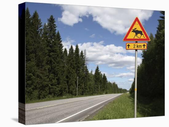 Road Sign for Elk Crossing, Highway Number 14, Punkaharju Ridge, Savonlinna-Dallas & John Heaton-Stretched Canvas