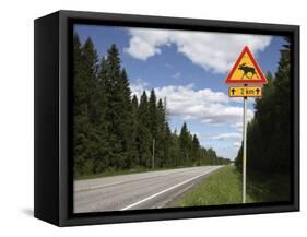 Road Sign for Elk Crossing, Highway Number 14, Punkaharju Ridge, Savonlinna-Dallas & John Heaton-Framed Stretched Canvas