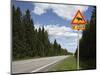 Road Sign for Elk Crossing, Highway Number 14, Punkaharju Ridge, Savonlinna-Dallas & John Heaton-Mounted Photographic Print