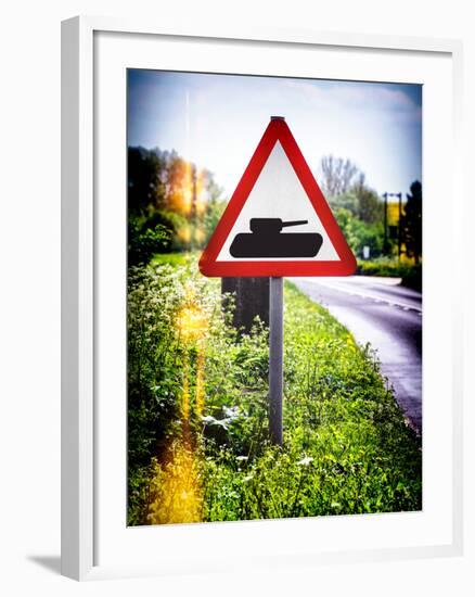 Road Sign - Milatary Vehicles (Tank) - UK - England - United Kingdom - Europe-Philippe Hugonnard-Framed Photographic Print