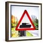 Road Sign - Milatary Vehicles (Tank) - UK - England - United Kingdom - Europe-Philippe Hugonnard-Framed Photographic Print