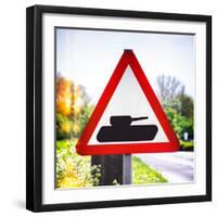 Road Sign - Milatary Vehicles (Tank) - UK - England - United Kingdom - Europe-Philippe Hugonnard-Framed Photographic Print