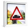 Road Sign - Milatary Vehicles (Tank) - UK - England - United Kingdom - Europe-Philippe Hugonnard-Framed Photographic Print