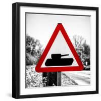 Road Sign - Milatary Vehicles (Tank) - UK - England - United Kingdom - Europe-Philippe Hugonnard-Framed Photographic Print