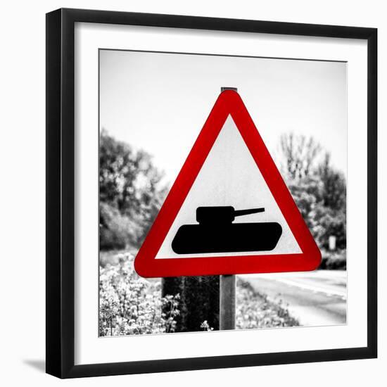 Road Sign - Milatary Vehicles (Tank) - UK - England - United Kingdom - Europe-Philippe Hugonnard-Framed Photographic Print