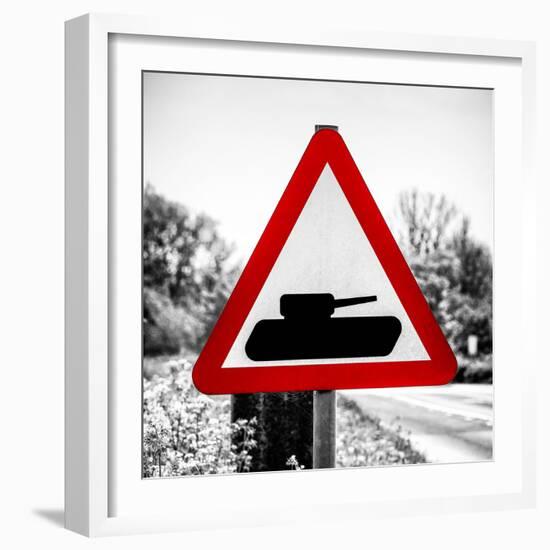 Road Sign - Milatary Vehicles (Tank) - UK - England - United Kingdom - Europe-Philippe Hugonnard-Framed Photographic Print