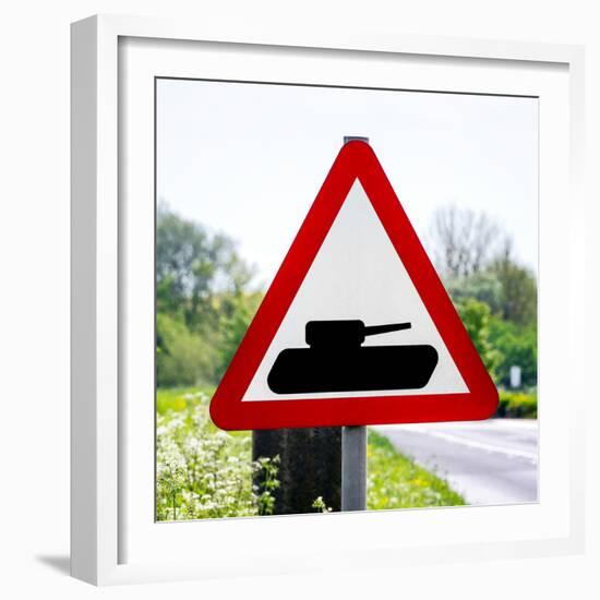 Road Sign - Milatary Vehicles (Tank) - UK - England - United Kingdom - Europe-Philippe Hugonnard-Framed Photographic Print