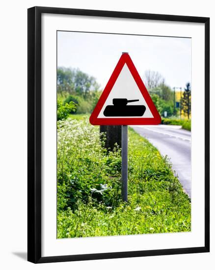 Road Sign - Milatary Vehicles (Tank) - UK - England - United Kingdom - Europe-Philippe Hugonnard-Framed Photographic Print