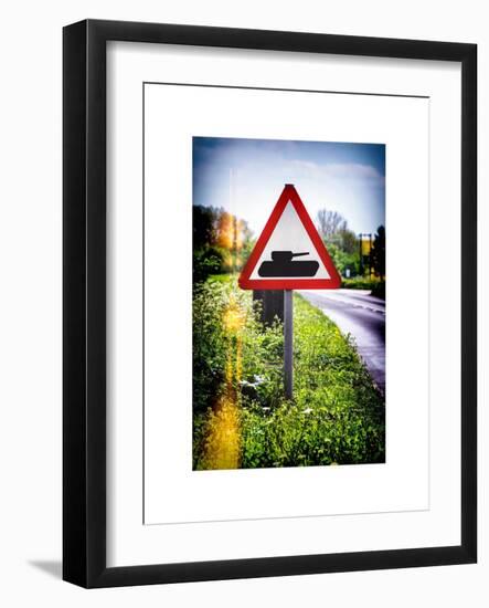 Road Sign - Milatary Vehicles (Tank) - UK - England - United Kingdom - Europe-Philippe Hugonnard-Framed Art Print