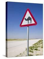 Road Sign-Road to Al-Zubar, Al-Zubara, Qatar-Walter Bibikow-Stretched Canvas