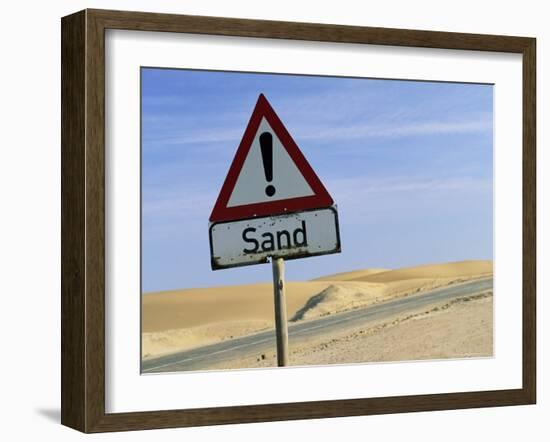 Road Sign Warning of Sand, Swamopmund, Namibia, Africa-Ann & Steve Toon-Framed Photographic Print