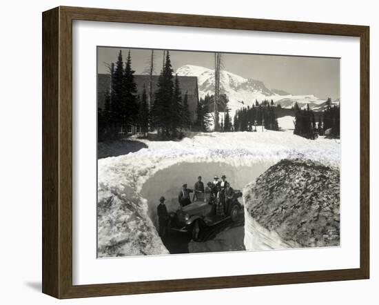 Road Through Snow, Near Paradise Inn, 1921-Asahel Curtis-Framed Giclee Print