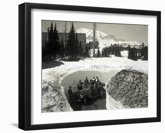 Road Through Snow, Near Paradise Inn, 1921-Asahel Curtis-Framed Giclee Print