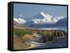 Road to Aoraki Mount Cook, Mackenzie Country, South Canterbury, South Island, New Zealand-David Wall-Framed Stretched Canvas