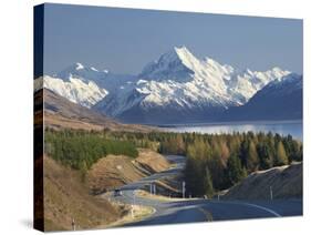 Road to Aoraki Mount Cook, Mackenzie Country, South Canterbury, South Island, New Zealand-David Wall-Stretched Canvas