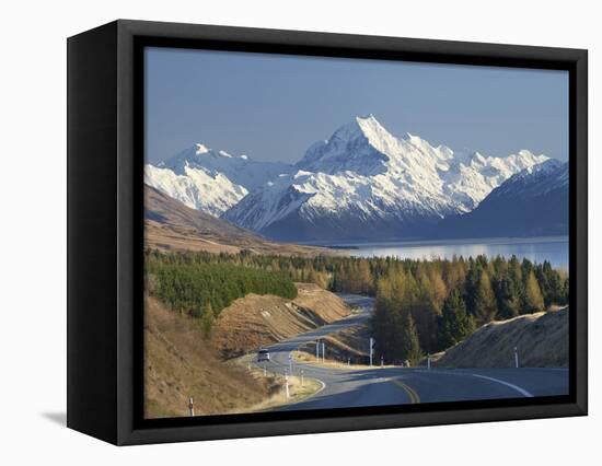 Road to Aoraki Mount Cook, Mackenzie Country, South Canterbury, South Island, New Zealand-David Wall-Framed Stretched Canvas