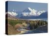 Road to Aoraki Mount Cook, Mackenzie Country, South Canterbury, South Island, New Zealand-David Wall-Stretched Canvas