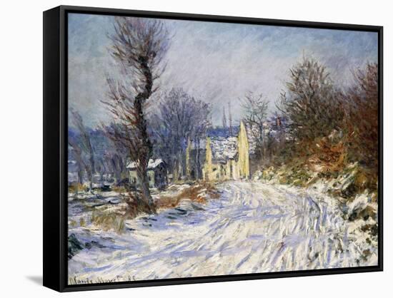 Road to Giverny in Winter-Claude Monet-Framed Stretched Canvas