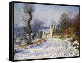 Road to Giverny in Winter-Claude Monet-Framed Stretched Canvas