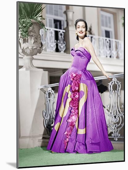 ROAD TO RIO, Dorothy Lamour, in a lavender moire taffeta gown by Howard Greer, 1947-null-Mounted Photo