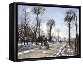 Road to  Versailles at Louveciennes: Winter and Snow-Camille Pissarro-Framed Stretched Canvas