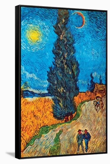 Road with Cypresses-Vincent van Gogh-Framed Stretched Canvas