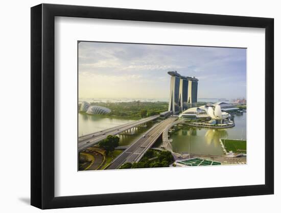 Roads Leading to the Marina Bay Sands, Gardens by the Bay and Artscience Museum at Sunrise-Fraser Hall-Framed Photographic Print