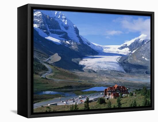 Roadside Building Dwarfed by the Athabasca Glacier in the Jasper National Park, Alberta, Canada-Tovy Adina-Framed Stretched Canvas