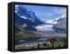 Roadside Building Dwarfed by the Athabasca Glacier in the Jasper National Park, Alberta, Canada-Tovy Adina-Framed Stretched Canvas