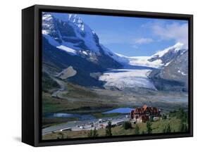 Roadside Building Dwarfed by the Athabasca Glacier in the Jasper National Park, Alberta, Canada-Tovy Adina-Framed Stretched Canvas