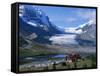 Roadside Building Dwarfed by the Athabasca Glacier in the Jasper National Park, Alberta, Canada-Tovy Adina-Framed Stretched Canvas