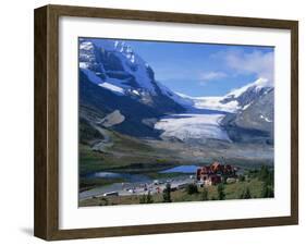 Roadside Building Dwarfed by the Athabasca Glacier in the Jasper National Park, Alberta, Canada-Tovy Adina-Framed Photographic Print