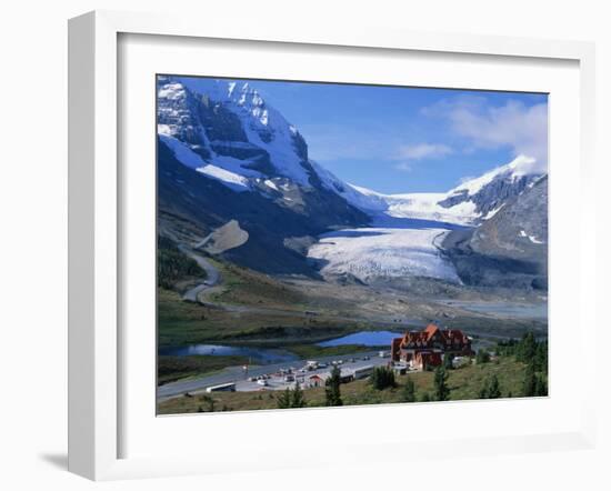 Roadside Building Dwarfed by the Athabasca Glacier in the Jasper National Park, Alberta, Canada-Tovy Adina-Framed Photographic Print